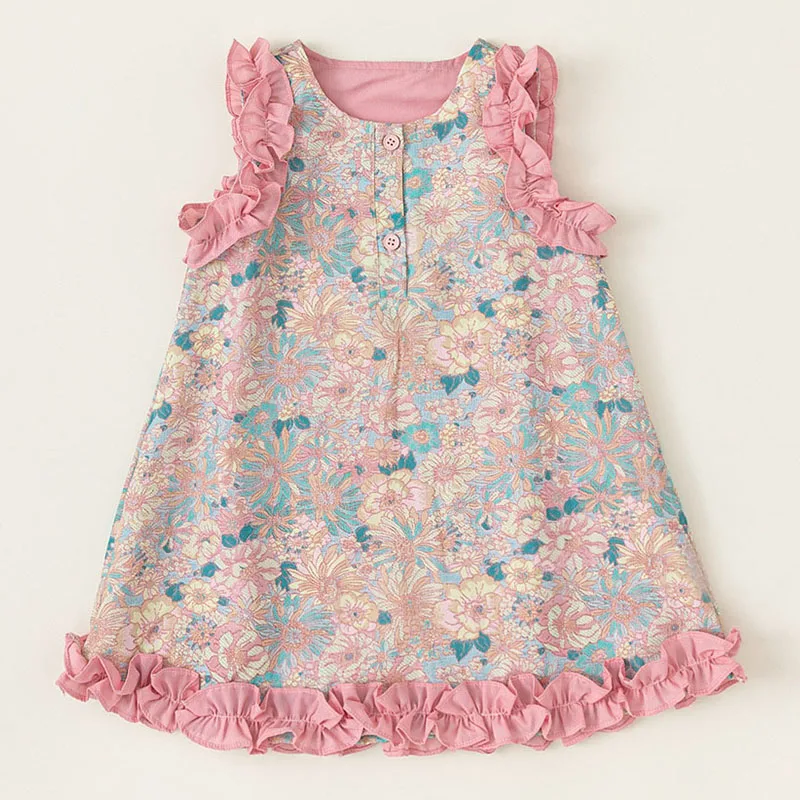 

Summer Baby Girls Boutique Clothes Korean Fashion Cute Flowers Print Sleeveless Cotton Luxury Dresses Little Princess Dress B176