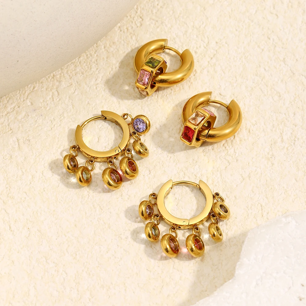 MamacitaSlay 316L الفولاذ المقاوم للصدأ متعدد الألوان الزركون هوب أقراط 18K مطلية بالذهب مجوهرات مقاومة للماء المرأة أقراط فريدة من نوعها #6