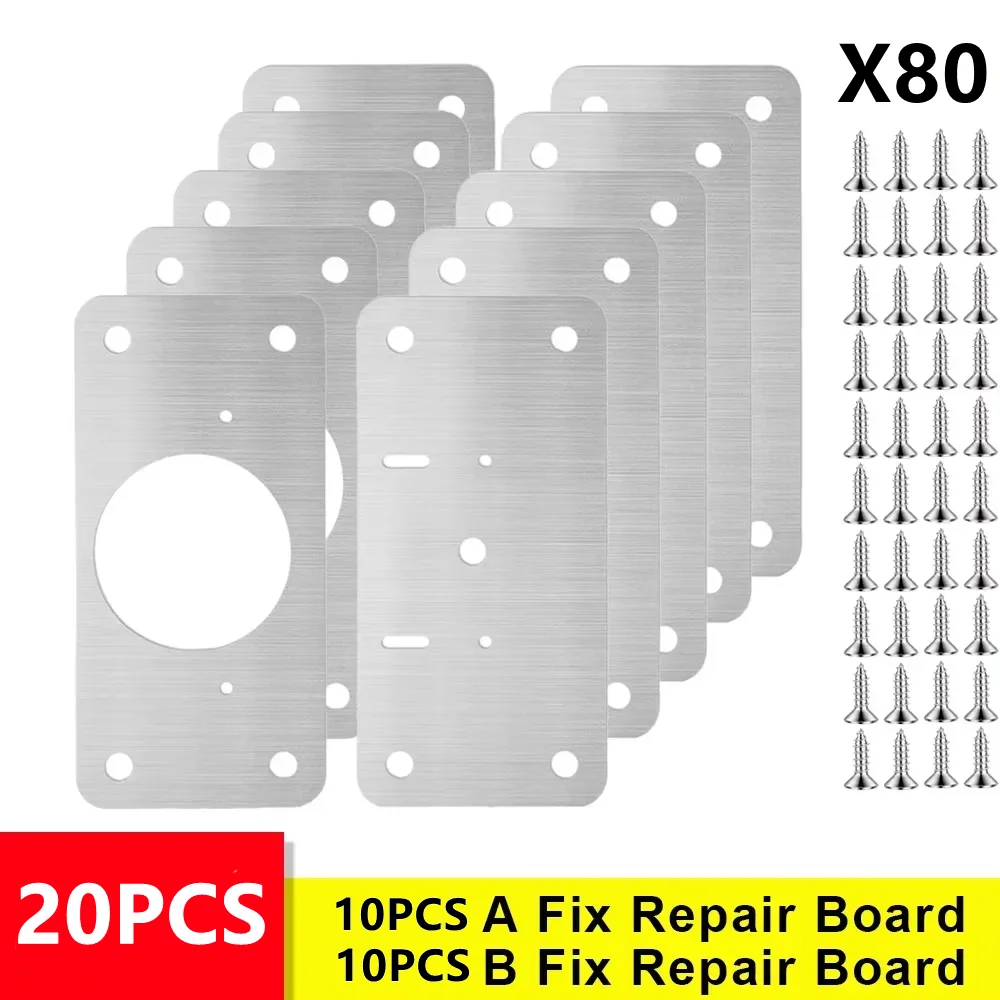 20/10Pcs Cabinet Hinge Repair Plate Kit Stainless Steel Door Hinge Mounting Plate With Holes For Home Kitchen Cupboard Furniture