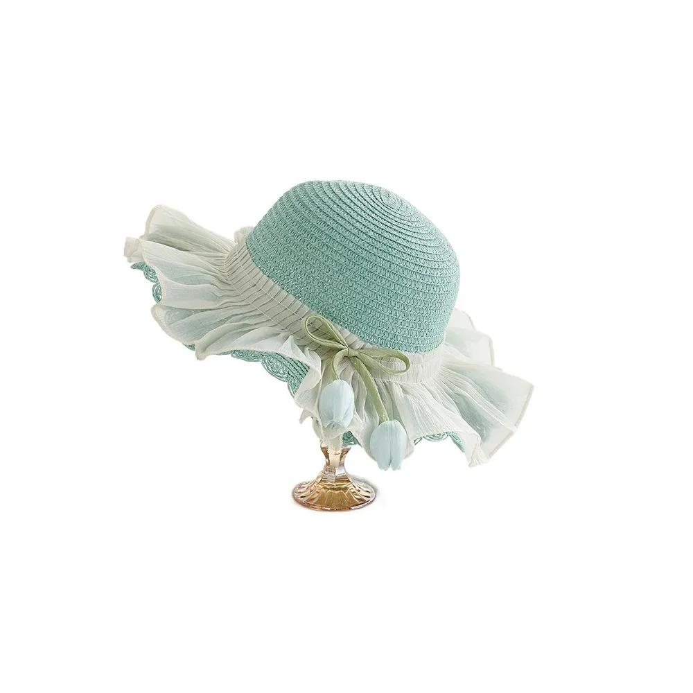 

with Same Style Crossbody Bag Tulip Straw Sun Hat Korean Style Shading Hat Girls Bucket Hat Fisherman Cap Anti-UV Sun Hat