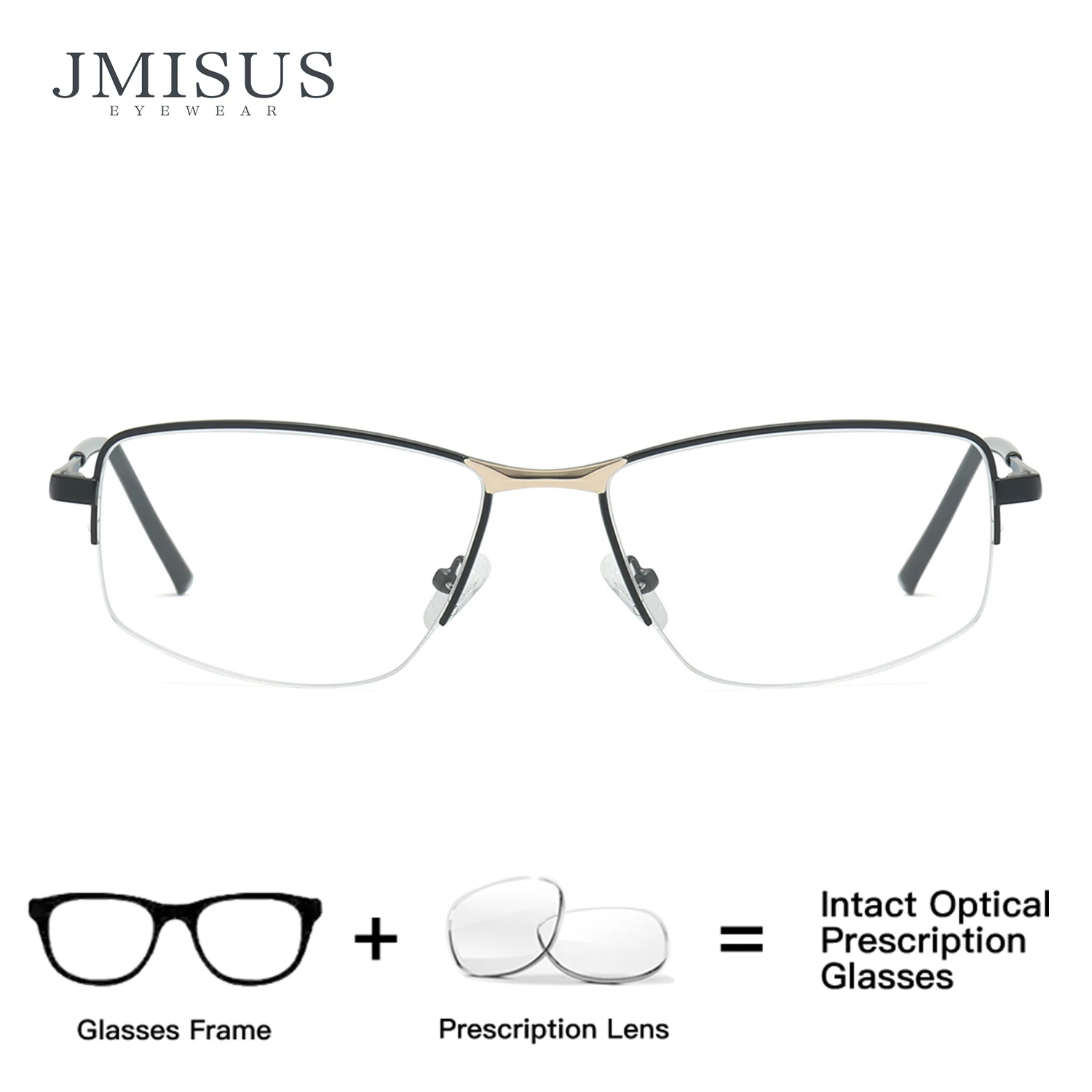 JMISUS Fashion Half-Rimless Rectangle Prescription Glasses for Man Myopia Anti Blue Light Photochromic Optical Eyewear