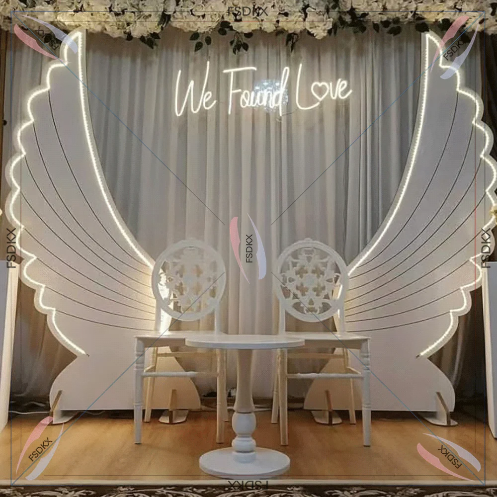 

Hot sale Big Size Wedding Party Decor Angel Wings LED light backdrop On Sale