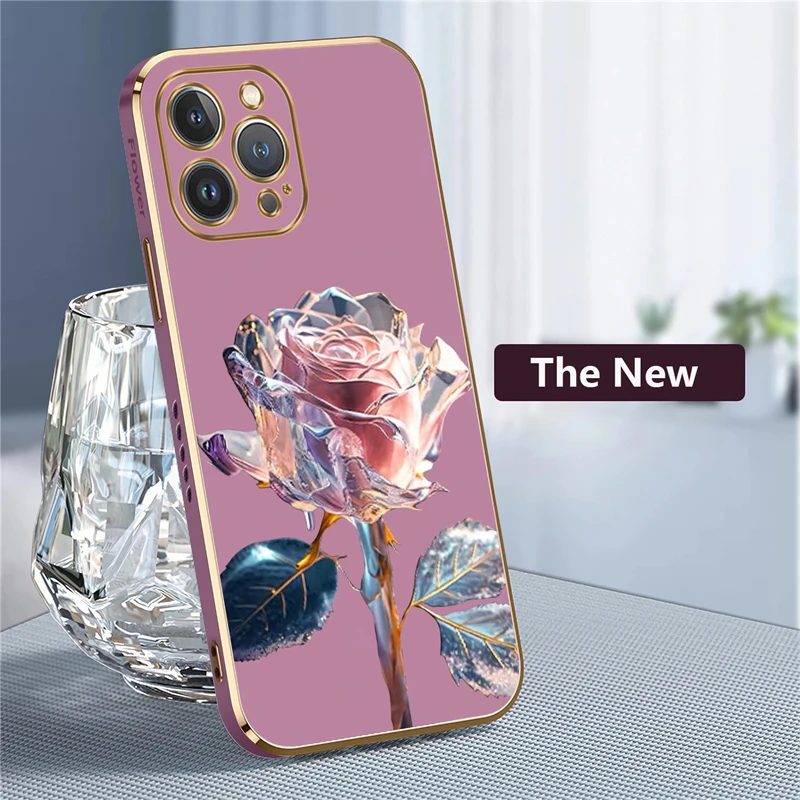 Rose Flower Phone Case For iPhone 15 13 14 Pro Max 12 11 Pro XS Max XR X 8 7 14 Plus SE 2022 2020 Silicone Shockproof Cover