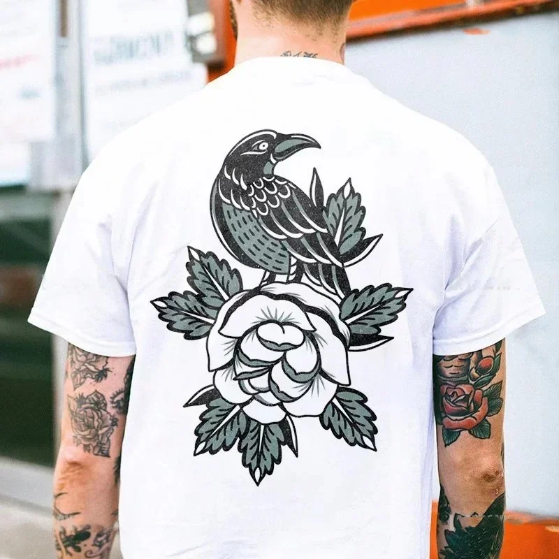 Summer Vintage Double Head Cobra Back Graphic T Shirt Men Women Western Cowboy Loose Oversized White Short Sleeve Tee