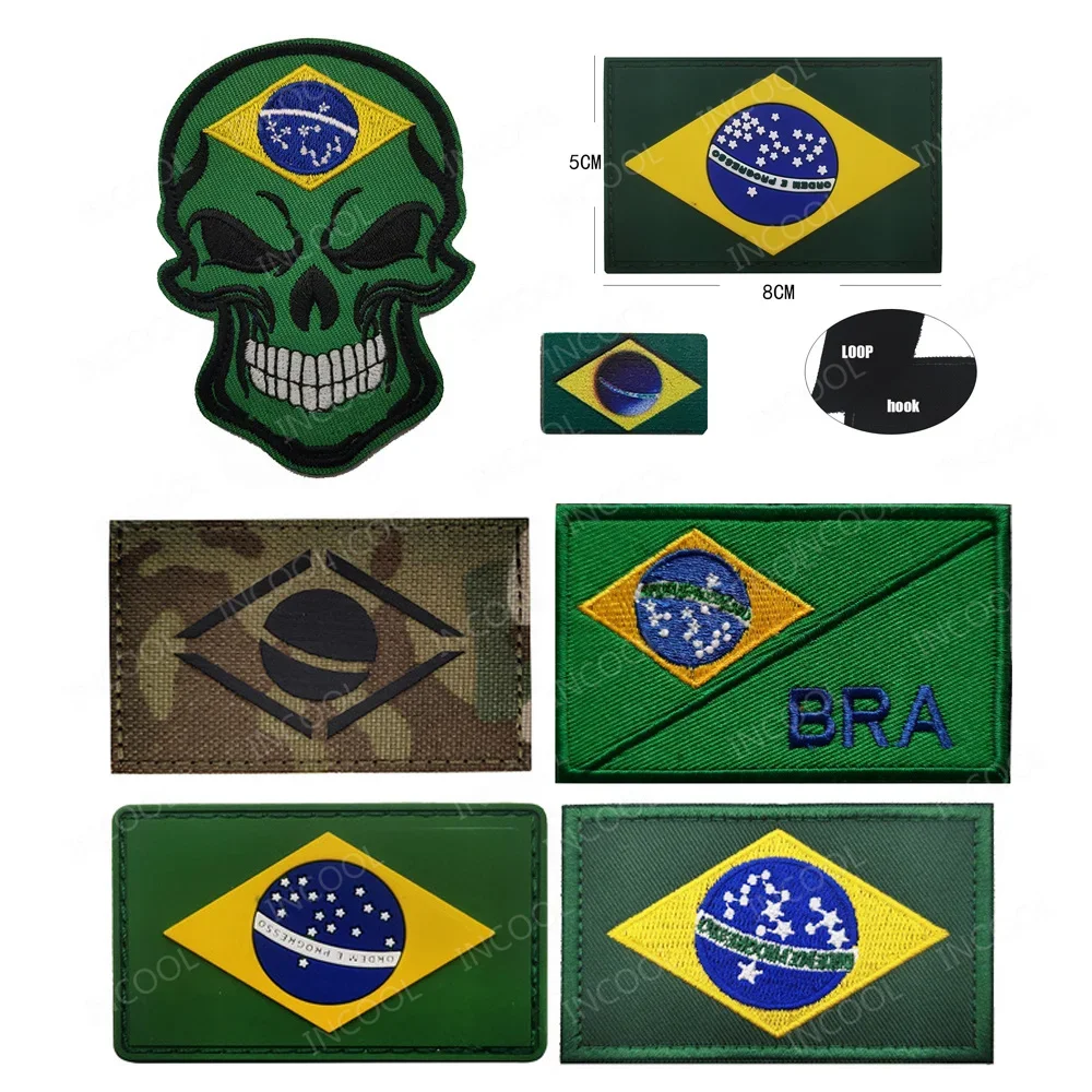 Brazil Embroidered Patches IR Reflective Brazilian PVC Rubber BRA Decorative Hook Back Patch For Clothing Backpack