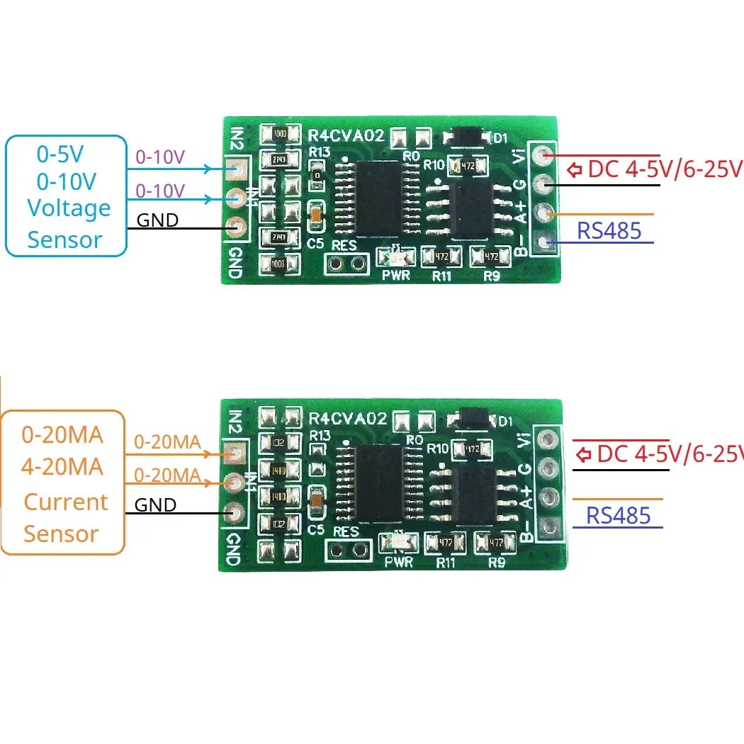 High-precision Mini 2CH Modbus RTU RS485 A/D Converter for Industrial 4-20mA 0-5V 0-10V Input Signal Stable 4-25VDC R4CVA02 Pro