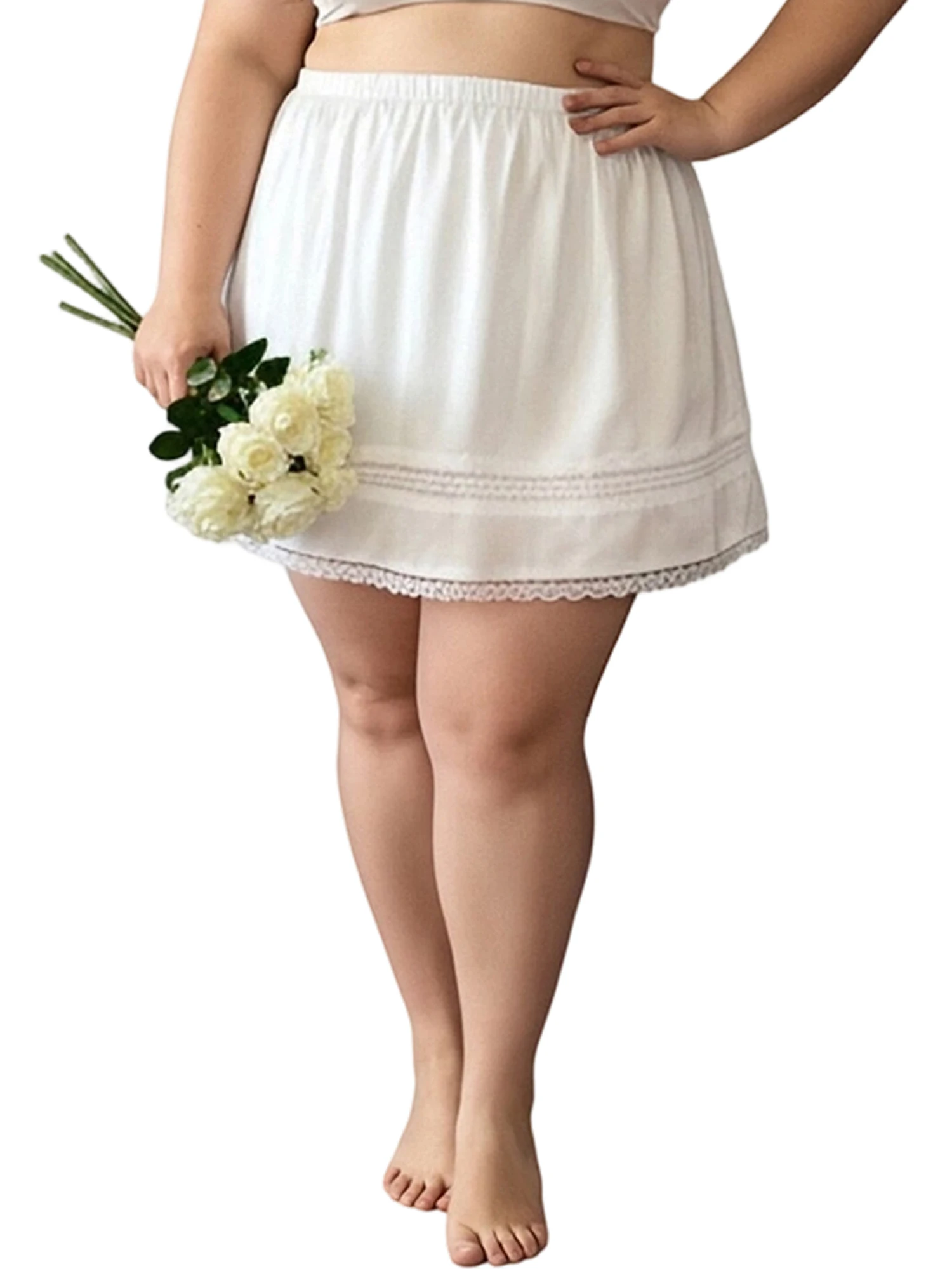 

Женская юбка больших размеров с кружевной отделкой, летние модные повседневные мини-юбки с эластичной резинкой на талии