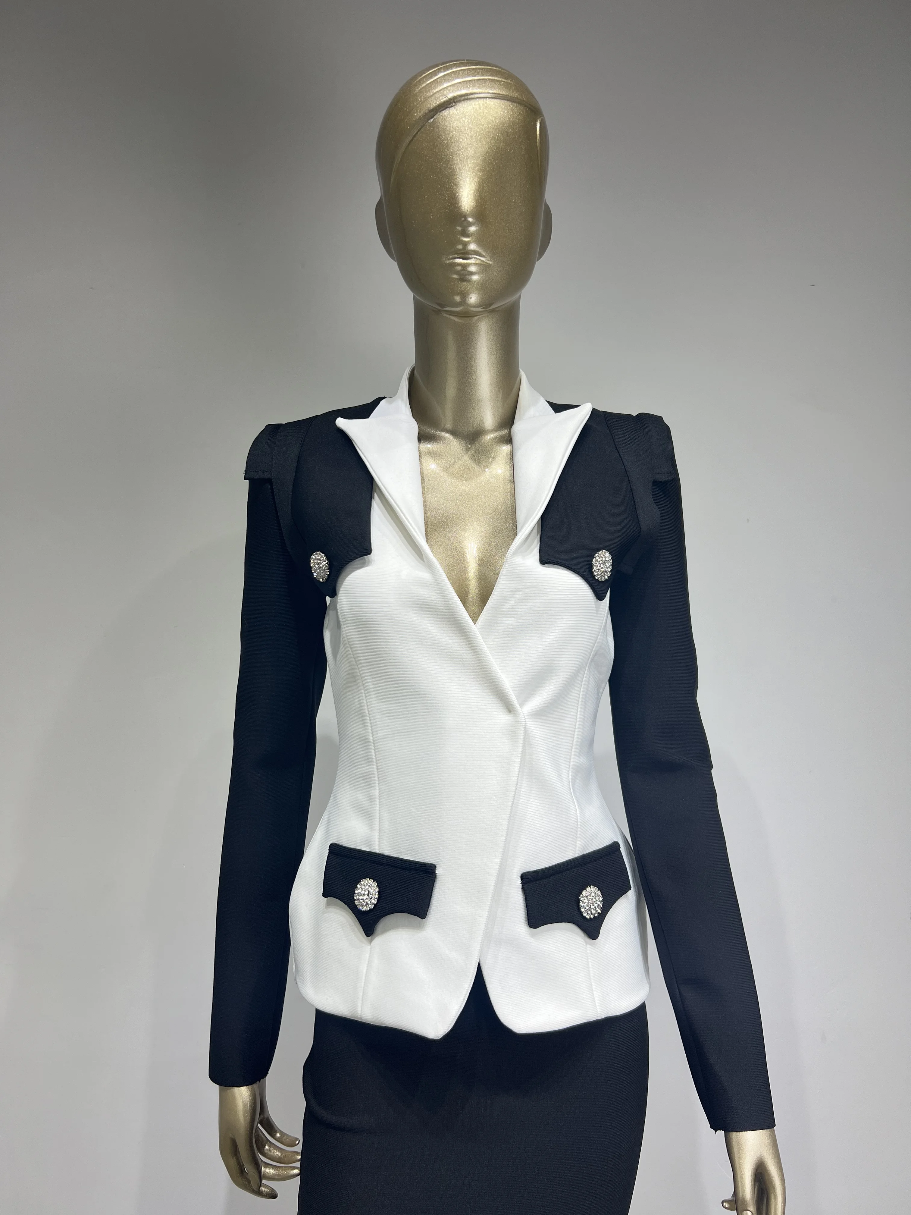 Blazer lavorato a maglia Vintage elegante da donna Top fasciatura elastica manica lunga due pezzi occasioni formali Top High Street OL Garment