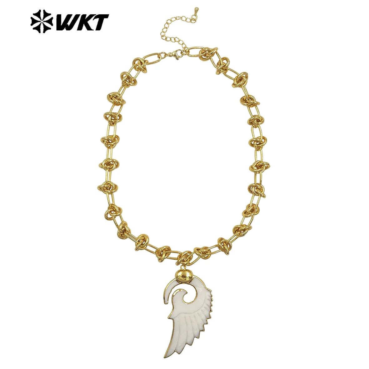 

WT-JN319 Popular Classic Natural Shell Nice Necklace 40CM Feather Shape With Real Gold Plated For Girls