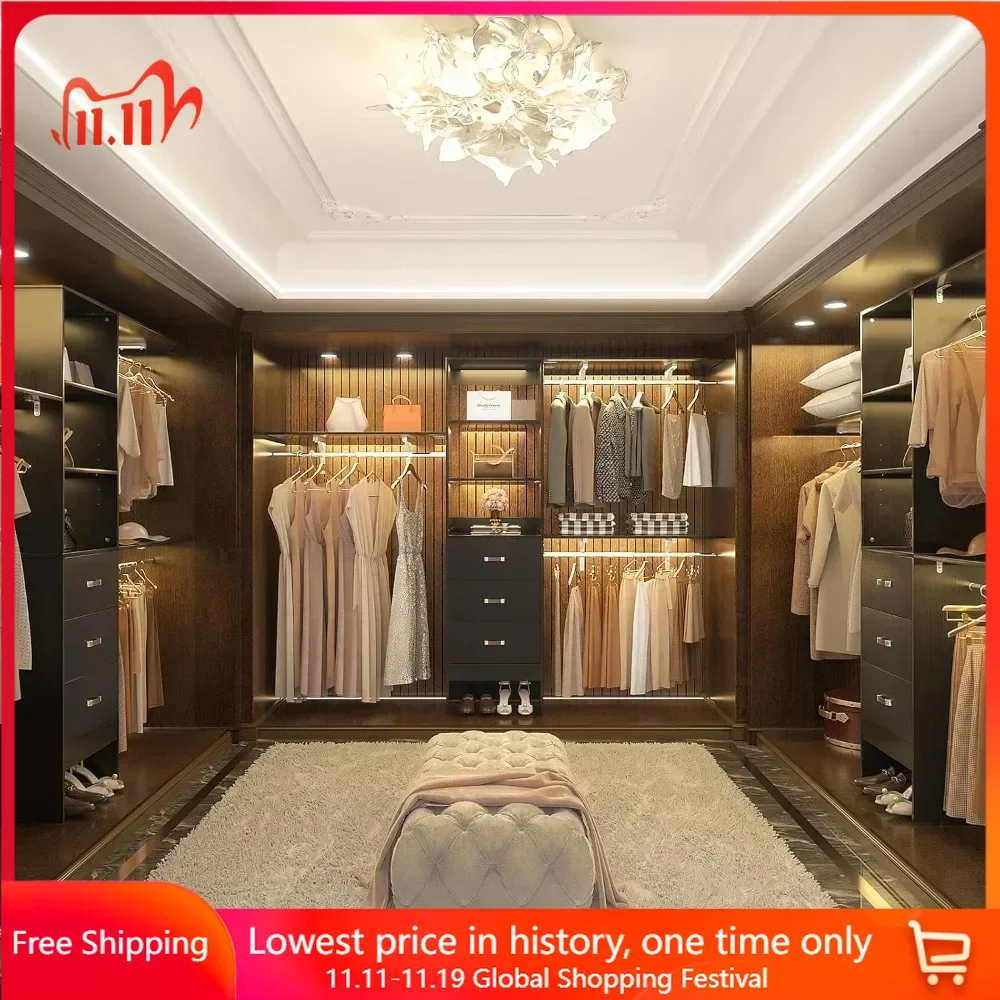 8FT Closet System, 96'' Closet Organizer System with 3Hanging Rods, Wall Mount Bedroom  with 3 Drawers Walk-in Closet, Wardrobes