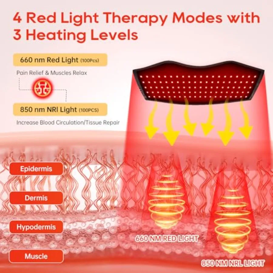 حزام العلاج بالضوء الأحمر اللاسلكي مع تسخين بالأشعة تحت الحمراء والاهتزاز لتخفيف آلام العضلات المستهدف: لف الخصر القابل لإعادة الشحن