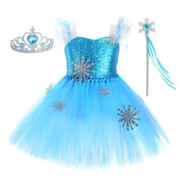 Frozen Girl Sequin Flying Sleeve Anime Princess Aisha Dress Ice Queen Show Dress Kids Party Dresses For Girls  Frozen Dress