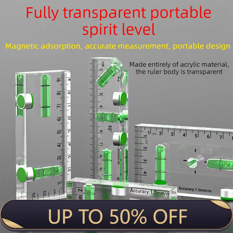 High Precision Acrylic Mini Level Ruler Magnetic Transparent Level Bubble Thickening Spirit Levels Measure Tools Construction