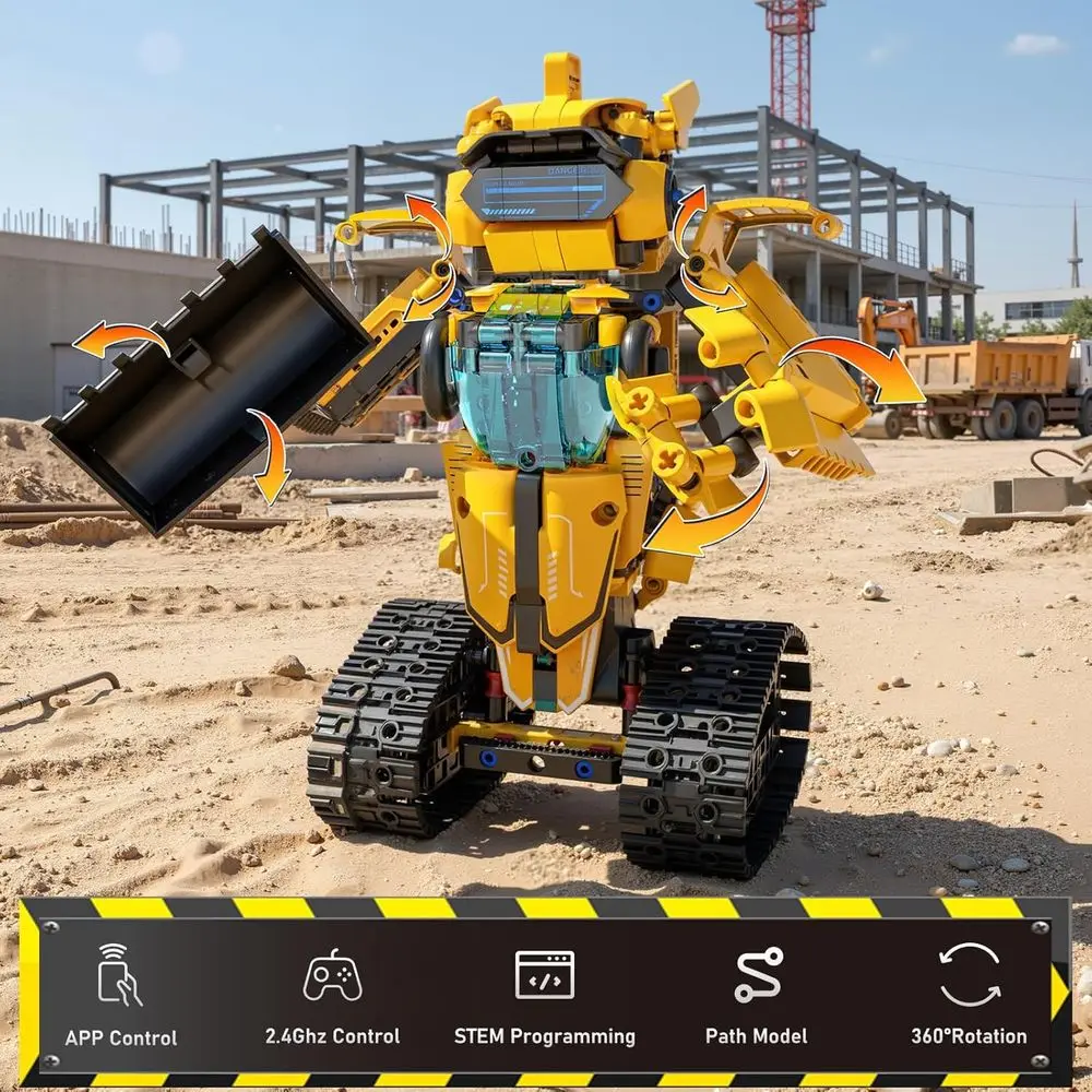Kit de robot STEM pour enfants de 6 à 12 ans : excavatrice télécommandée de 736 pièces, bulldozer, jeu de construction de grue pour enfants