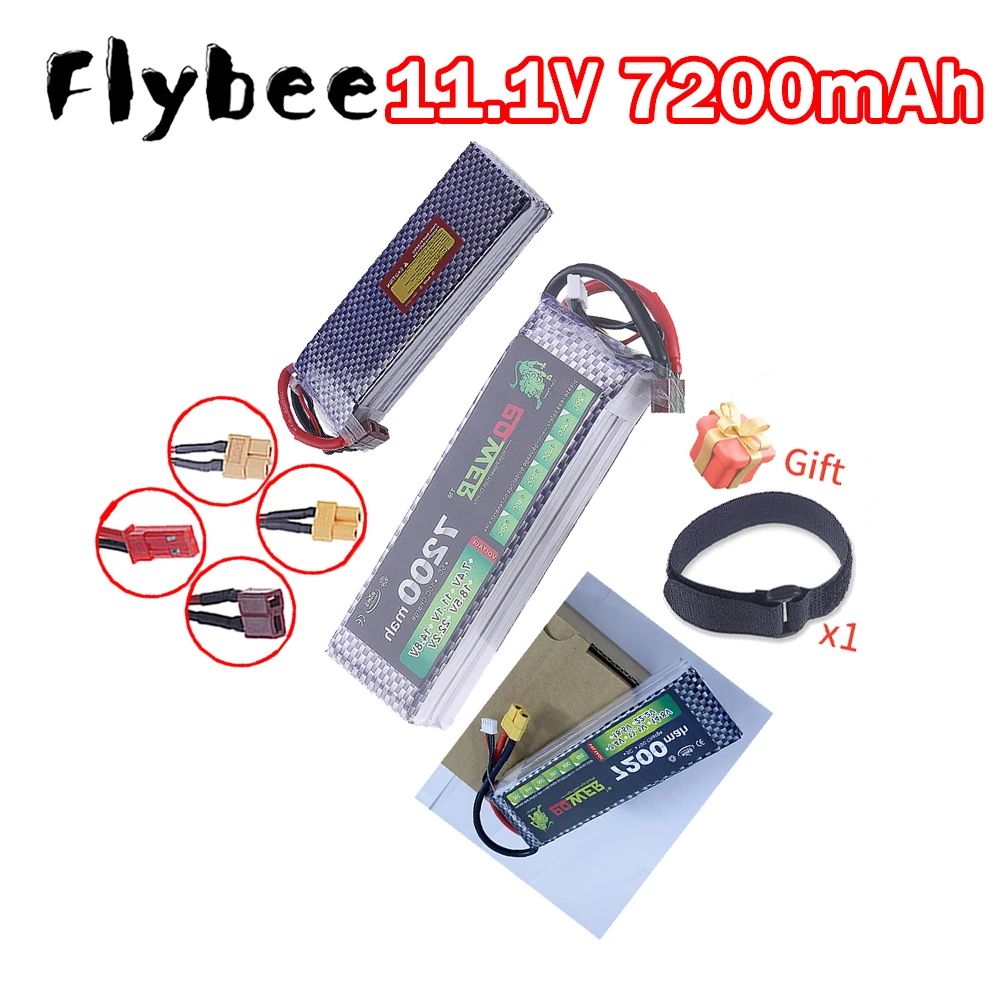 11.1V Li-polymer 3S 7200mAh 40C~60C Rechargeable Battery With T, XT30, XT60, JST Plug For Electric Toys RC Cars, Quadcopter,