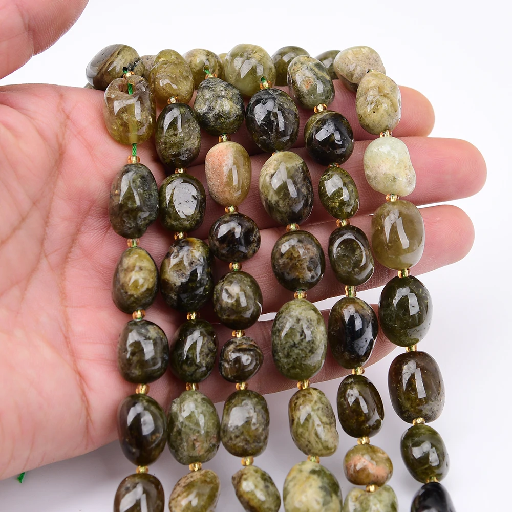 APDGG 2 Strands Natural Green Demantoid Garnet Stone Smooth Irregular Nugget Loose Beads 15.5'' Jewelry Making Accessories
