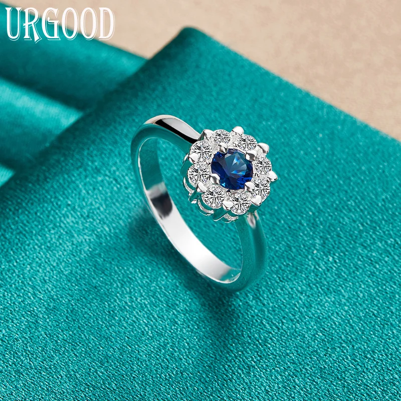 925 Sterling Silver 7-10# Charm Blue AAA Zircon Ring For Women Party Engagement Wedding Gift Fashion Jewelry