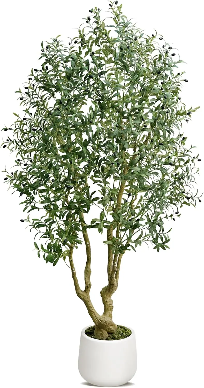 

Искусственное оливковое дерево 8 футов, искусственные растения в помещении с легкой прочной современной сферой из волокнистого камня, реалистичный ствол, бесплатная доставка