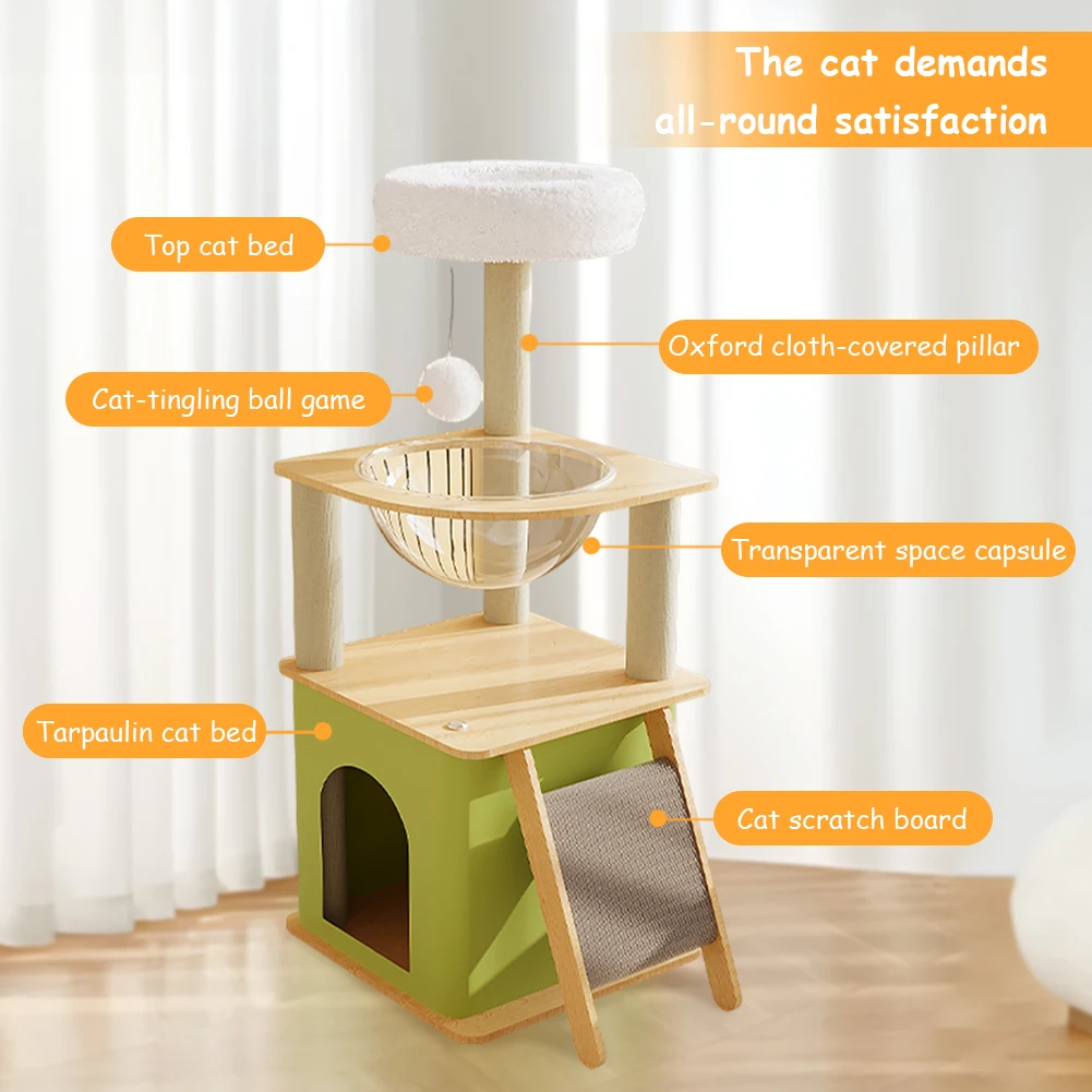 Marco de escalada para gatos con plataforma de salto de felpa, bola colgante, torres para gatos multicapa, torre de árbol para gatos de interior, adultos grandes