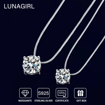 여성용 인증 모이사나이트 목걸이, D 컬러 0.5-2CT, 925 스털링 실버 패션, 네 발톱 다이아몬드 펜던트 목걸이 