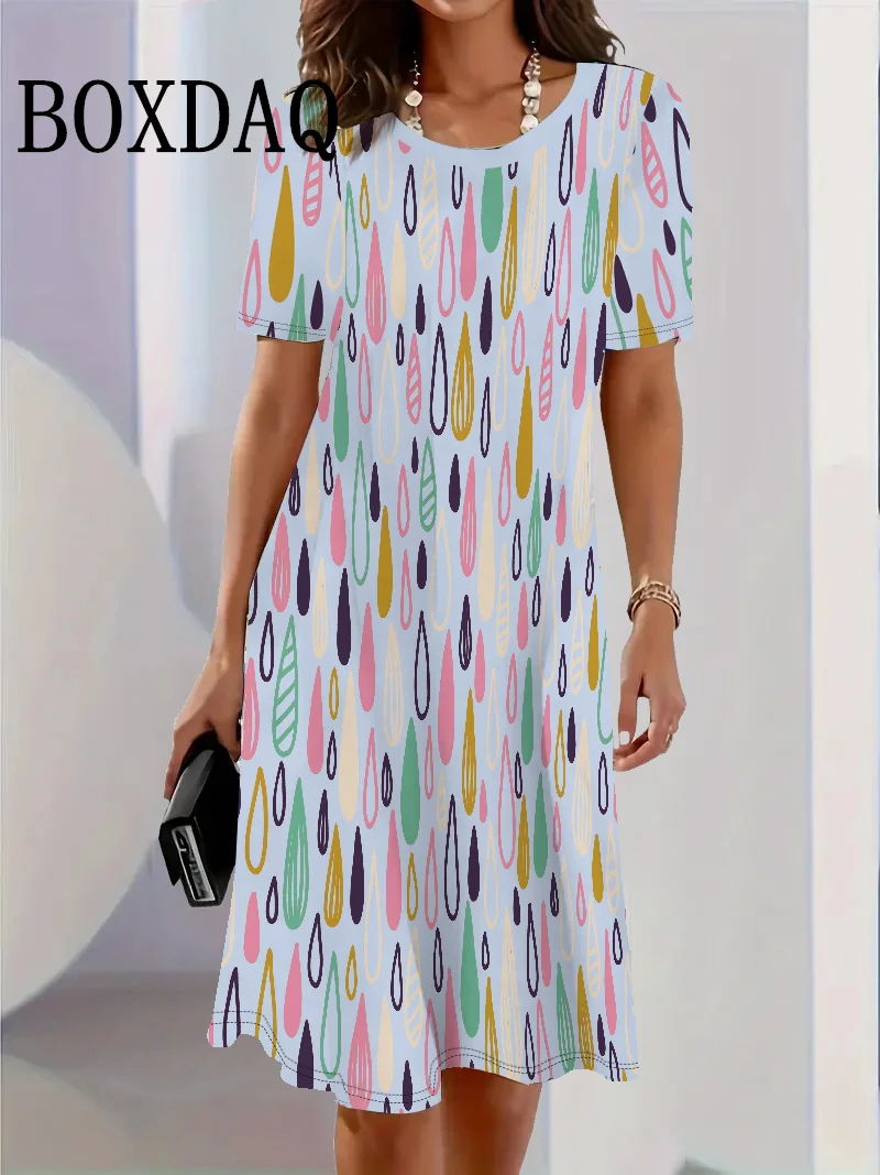 2025 New Women's Summer Dress Casual Loose 3D Prints Short Sleeve Dress Fashion Pattern Round Neck Long T-Shirt Dresses Vestidos