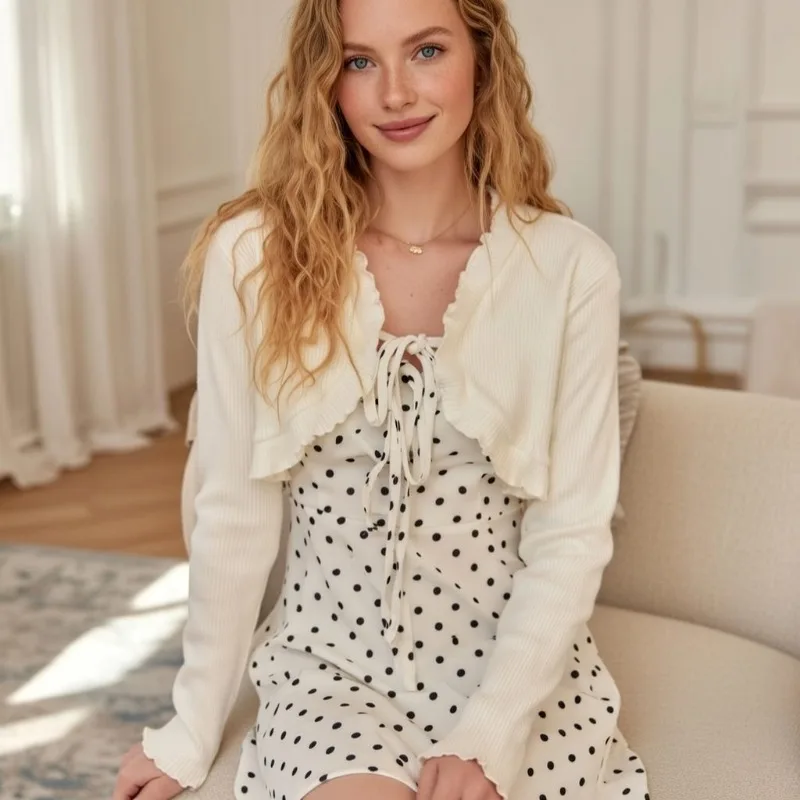 Jackets Women Korean Lady Fashion V-neck Sun-proof Crops Outwear Solid Casual Kawaii Summer Chic Sweet All-match Ruffles Design
