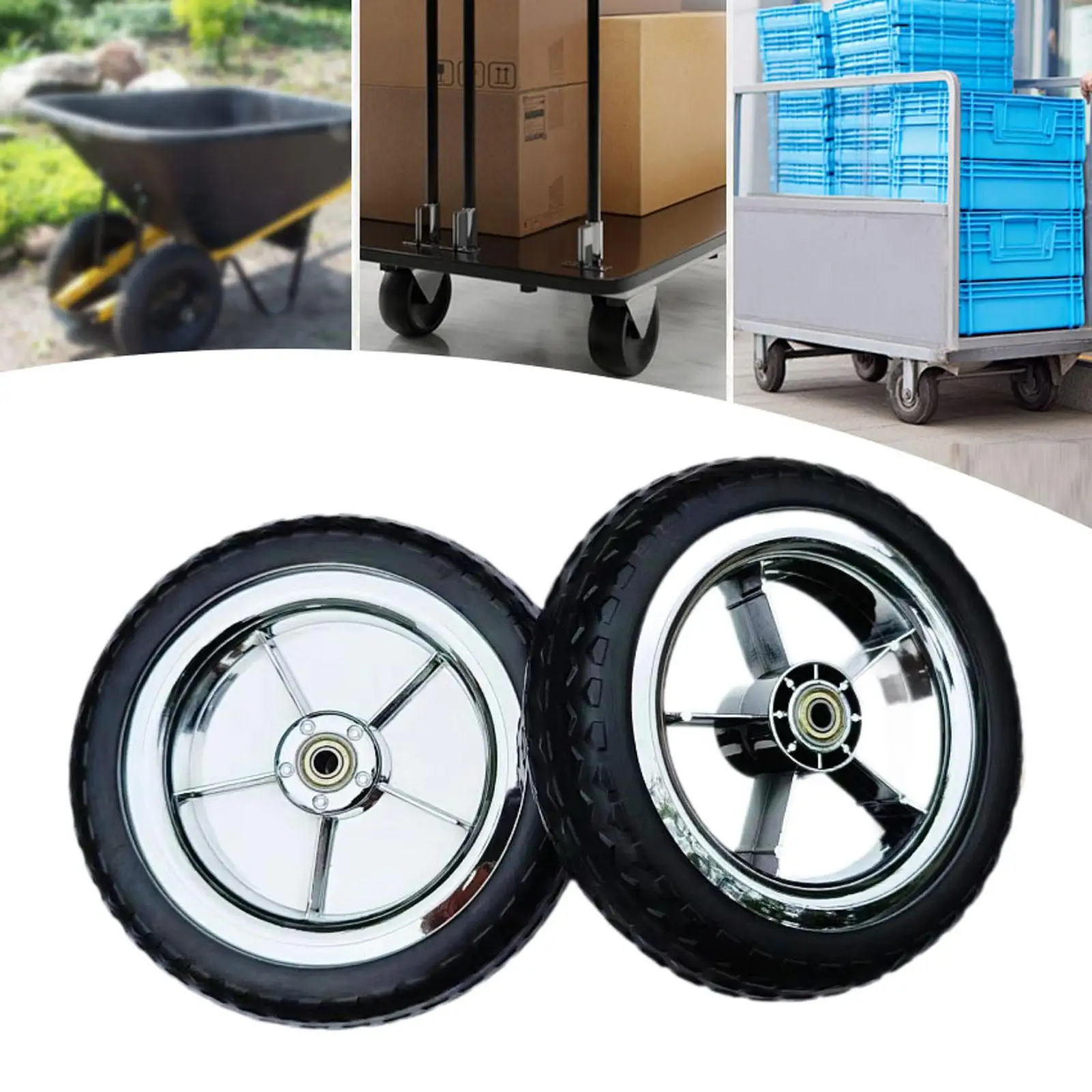 

2x Heavy Duty Pneumatic Wheel, Replacement Trolley Cart Air Wheel, 8 inch for Garden Cart