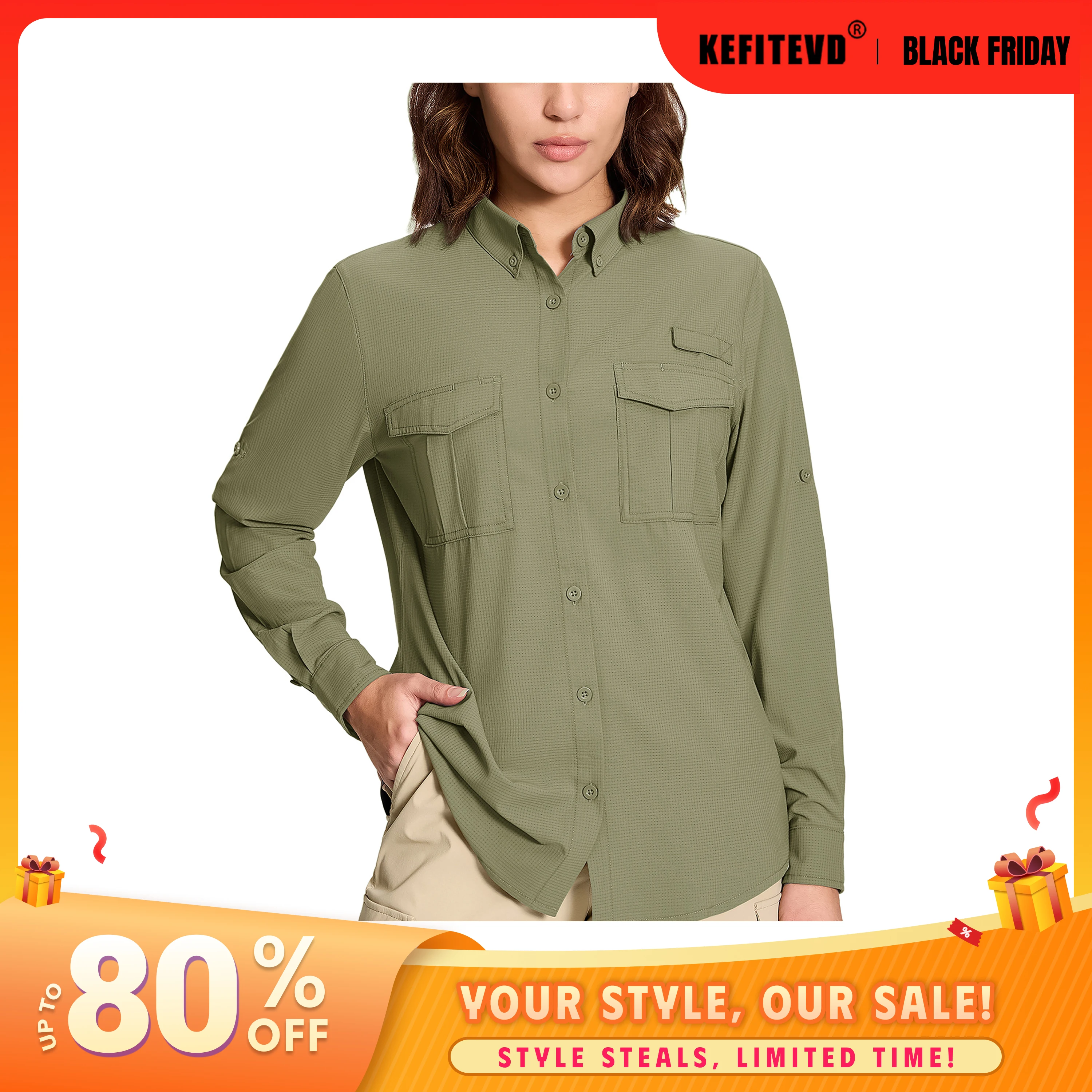 KEFITEVD Camisas de Mujer Rápido Secado Transpirables con Protección Solar para Pesca Ligeras Suaves para Senderismo, Deportes y Camping al Aire Libre