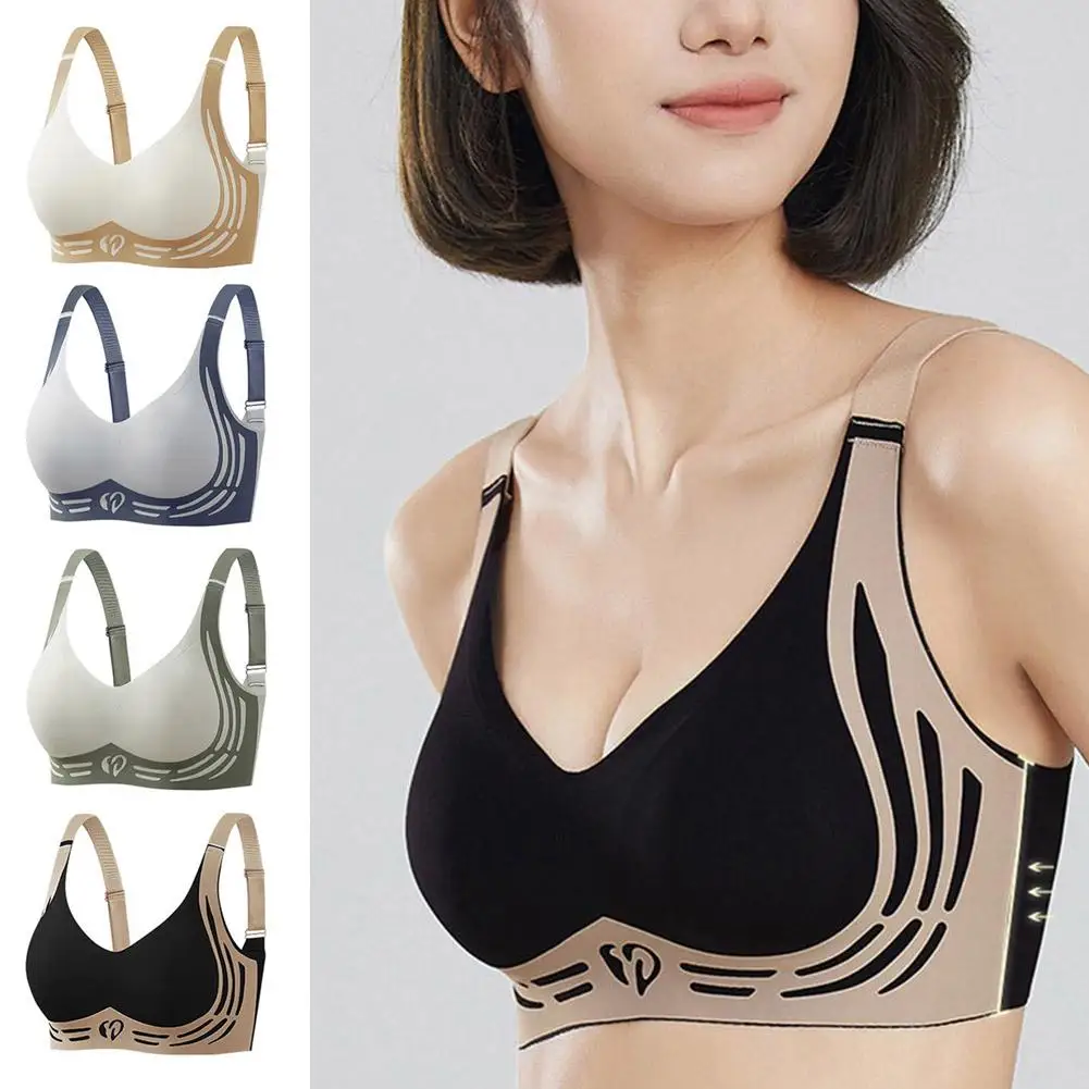 Sexy Push-up Underwear Retraction Breast Soft Anti-sagging Yoga Show Fixed Big Bra Cup Chest Small Exercise Running Shock-p N6T4