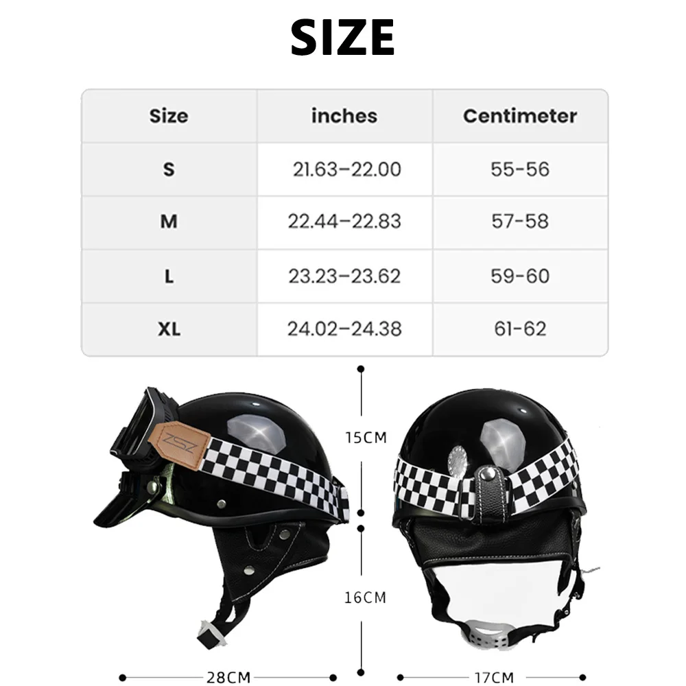 Retro Motorcycle Half Helmet with Goggles Vintage Open Face Motorbike Helmet ABS Shell For Scooter Cafe Racer