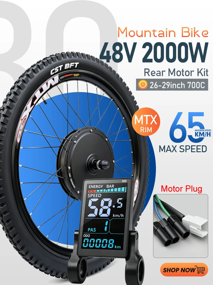 AliExpress KUNTENG E-BIKE MTX Electric Bike Conversion Kit 48V 2000W 26" 27.5" 700C 29" Rear Brushless Gearless Hub Motor Wheel For EBike Conversion Kit