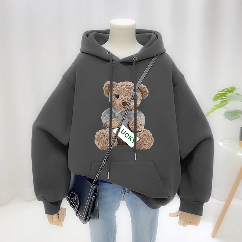 MATTA 2022 Mỹ Retro Ins Triều Gấu Áo Nữ Thu Đông Oversize Cọc Dày Kích Thước Lớn Hoodie áo Khoác