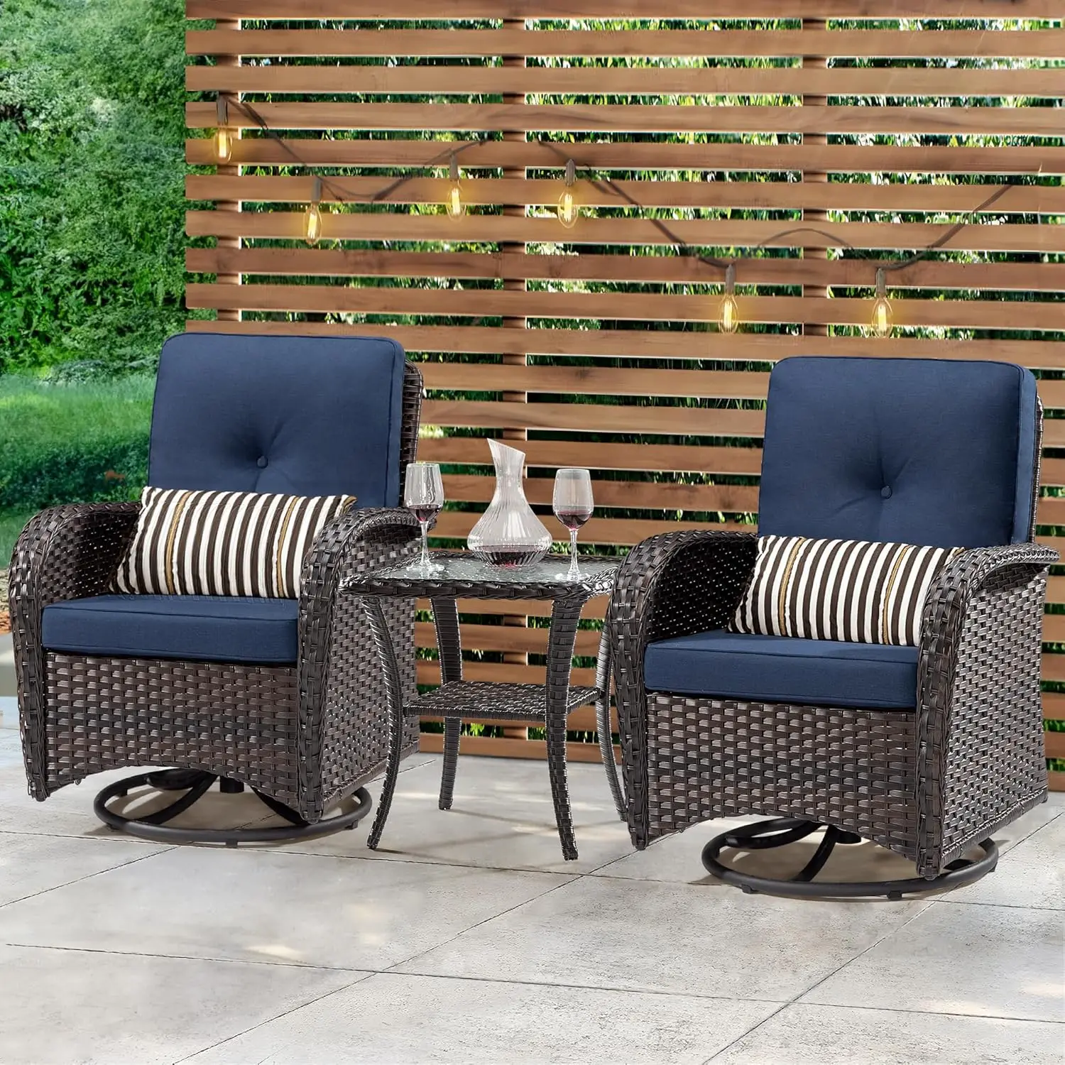 Patio Swivel Glider Wicker Chairs - Outdoor Swivel Rocking Chairs Set of 2 with Wicker Side Table, Patio Swivel Rocker Chair 3