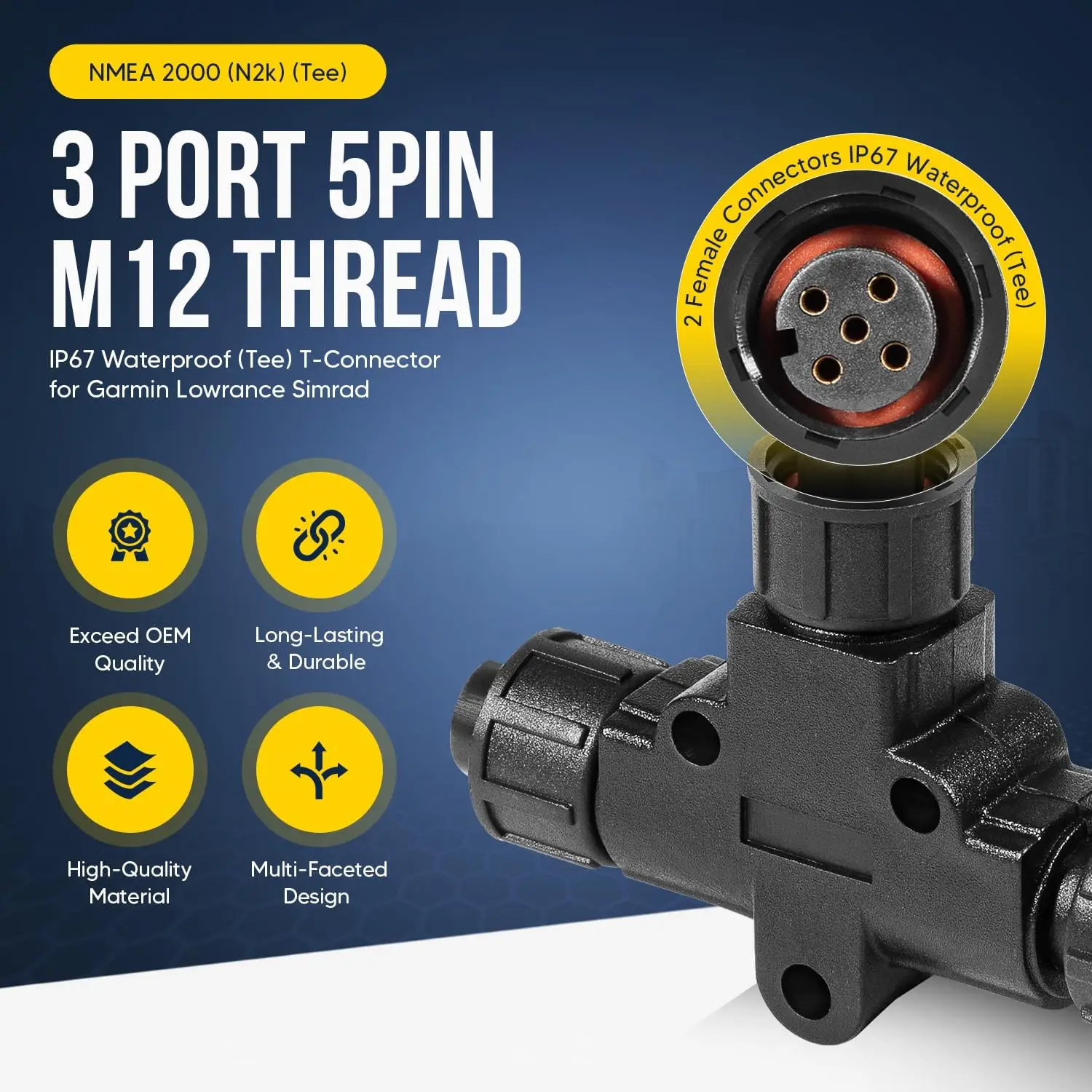 Złączka T NMEA 2000 N2k 5-pinowa IP67 wodoodporna, do Garmin Lowrance Simrad B&G Navico Networks, części do łodzi/okrętów/jachtów