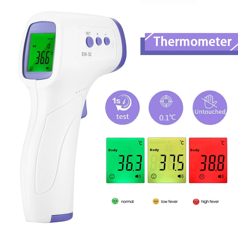 Non-Contact Forehead Thermometer 3-color Backlit Digital Display Thermometer Fever Measure Infrared Alarm Human Body Thermometer