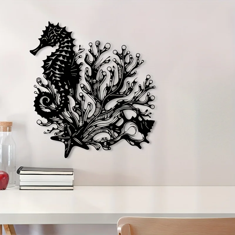 CIFBUY Metal Seahorse Wall Art Rustic Iron Craft Weatherproof Indoor Outdoor Coral Sculpture Ocean Lover Gift Decor Silhouette