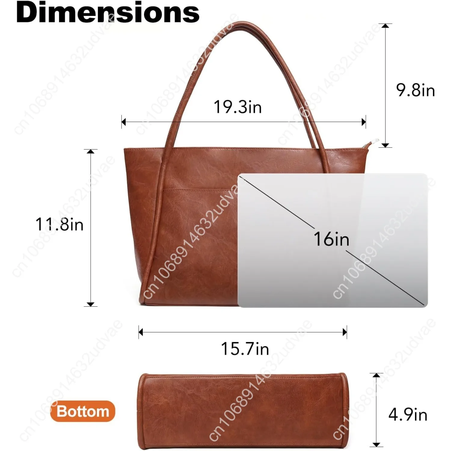 Large Tote Bag for Women Work with Zipper 16L Vegan Leather Ladies Travel Purses and Handbags
