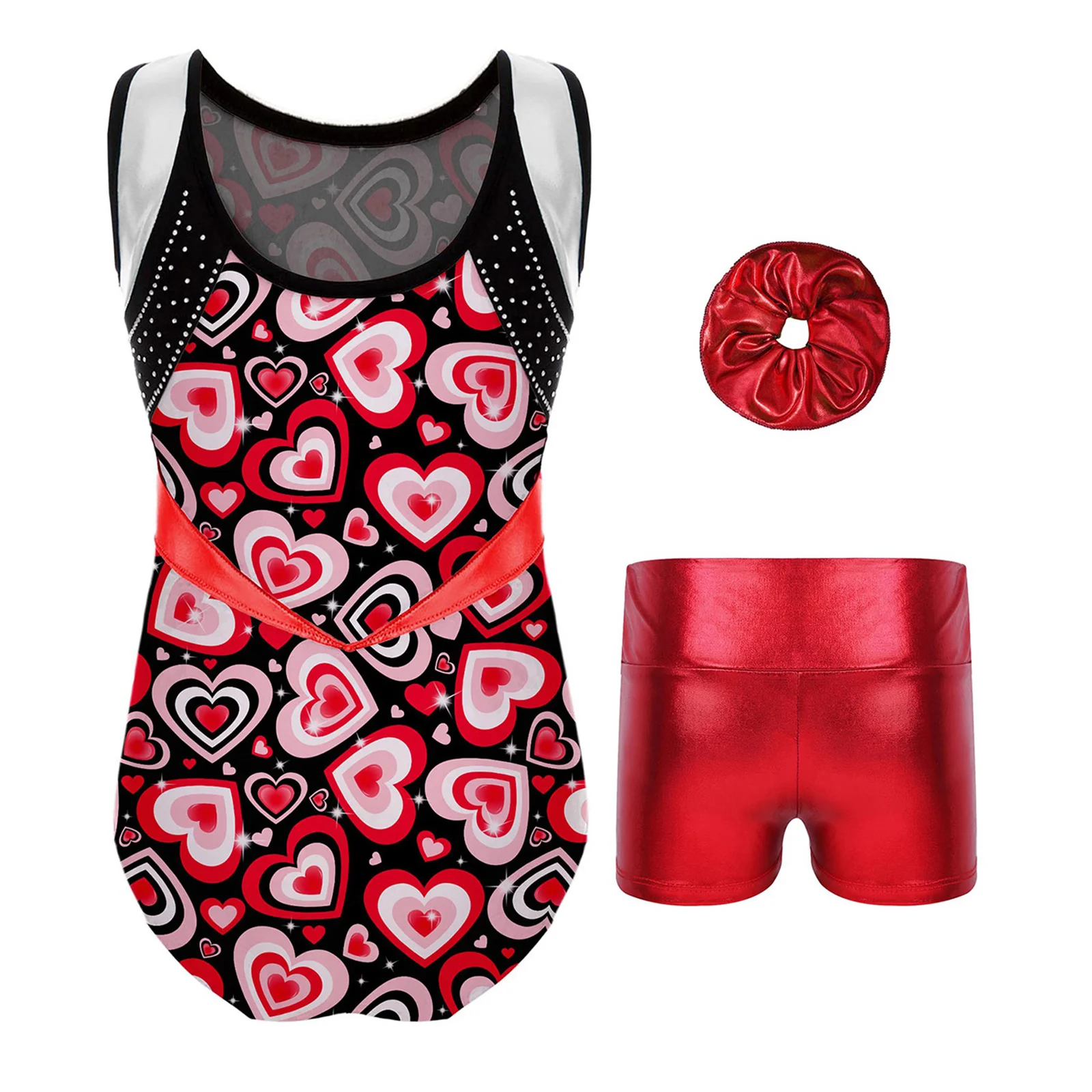 Completo da ginnastica per balletto per ragazze Body da ballo senza maniche Body stampato e pantaloncini da ballo a vita alta Pacchetto completo di abbigliamento da ballo