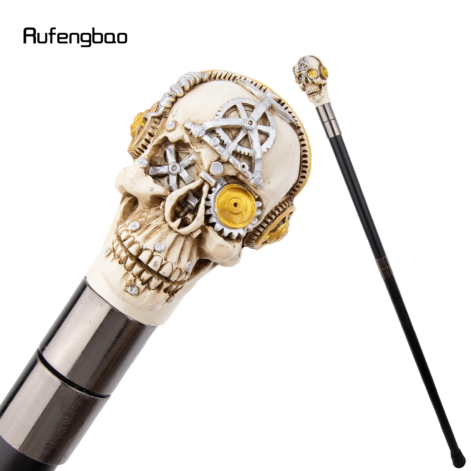 

Yellow Resin Gear Eyes Skull Head Walking Cane Fashion Decorative Steel Stick Gentleman Elegant Cosplay Cane Knob Crosier 94cm