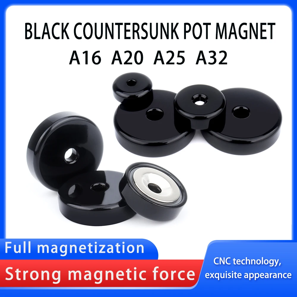 A16 A20 A25 A36 Black Strong Pot Magnet Ndfeb Countersunk Head Hole Steel Cup Iron Shell Magnet Round Magnetic Sucker Salvage