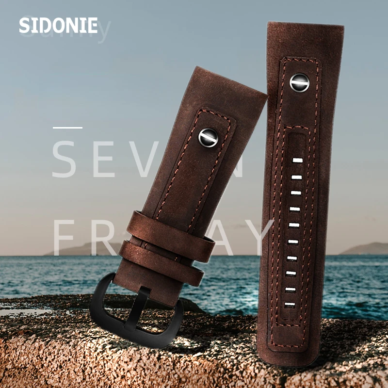 Genuine Leather Watch Band for Sevenfriday Men\'s Watch Strap P1 P2 S2 M2 Q2 03 01 02 Brown Cowhide Accessories 28mm Watchband