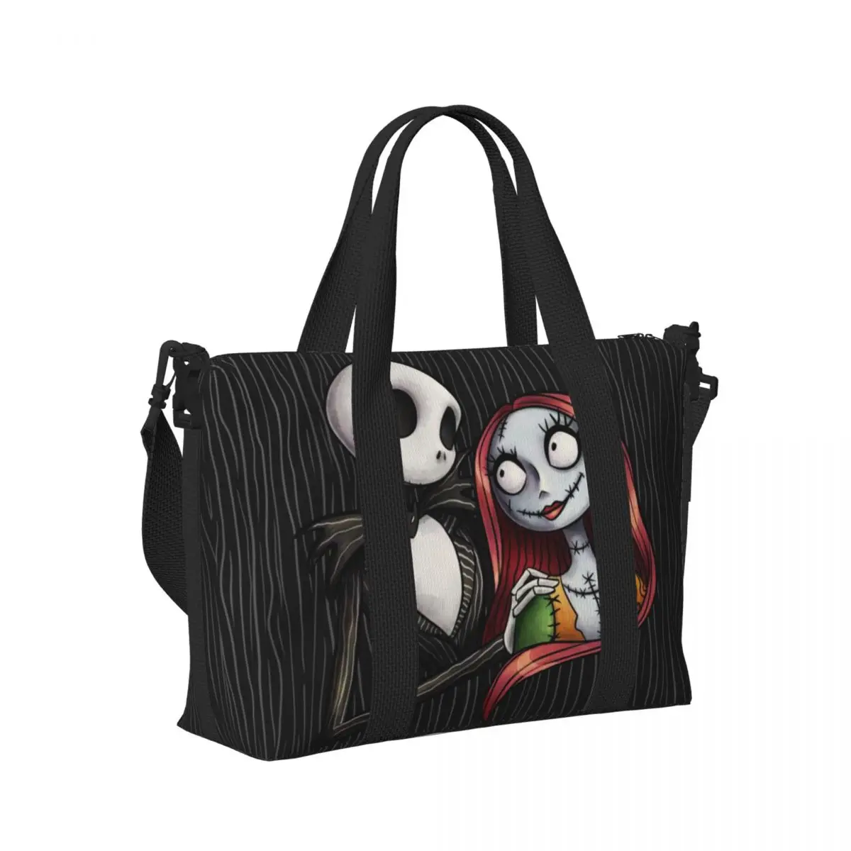 Custom The Nightmare Before Christmas Jack And Sally Beach Tote Bag for  Extra Large Gym Carry On Movie Travel Shopping Bags