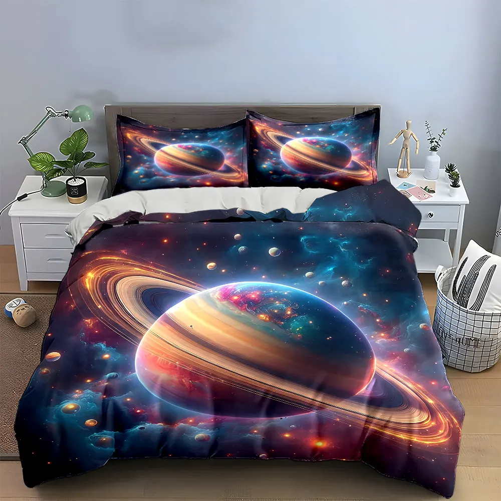 Planetary Galaxy Art Set Bedding Set with 1 Duvet Cover 2 Pillowcases Single Double King Queen, Gift