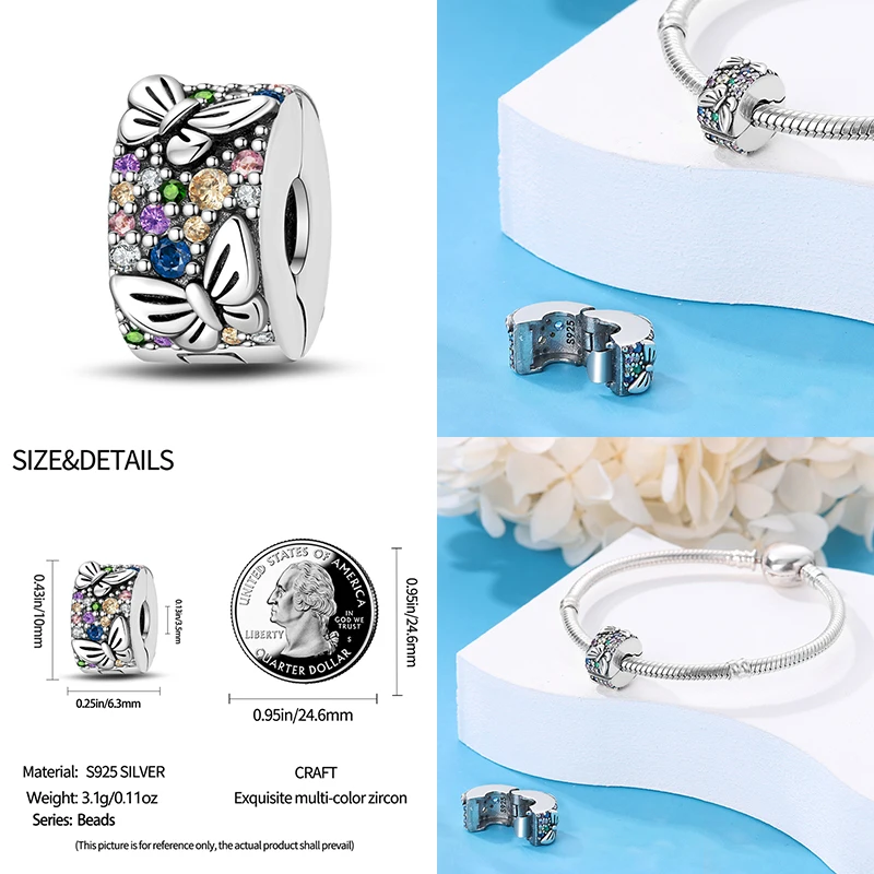 Fit Pandora Originele Charme 925 Zilveren Kralen Armband Veiligheidsgesp Anti-Slip Vaste Armband Kralen Kleurrijke Zirkoon Hoek Rond