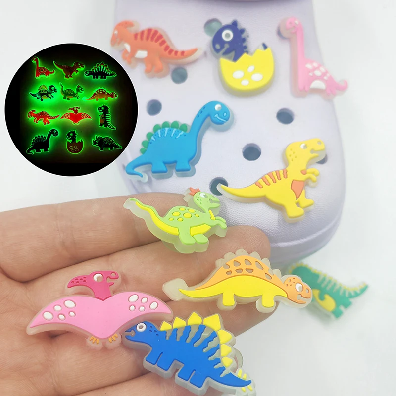 12 pcs Luminous Dinosaur Shoe Charms PVC Novelty Decoration Shoe Girls Boys X-mas Party Gifts Shoe Accessories