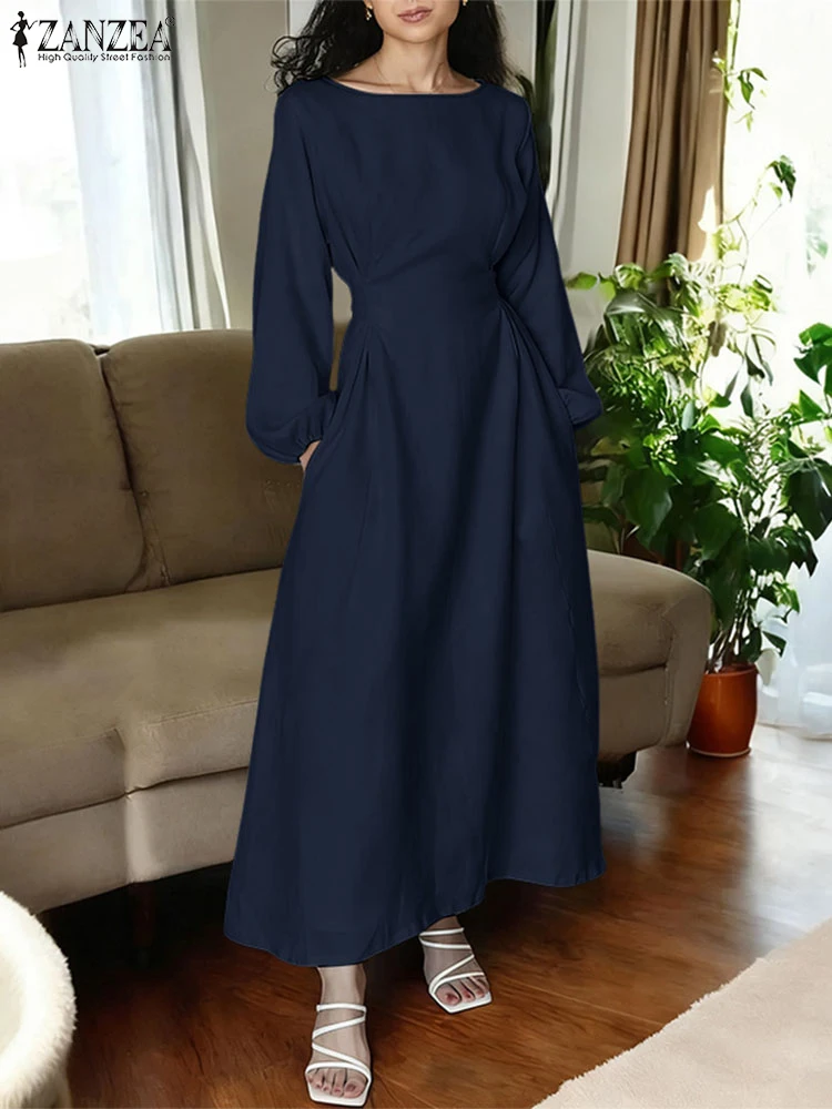 ZANZEA Women Dress Long Sleeve Elegant OL Work Sundress 2025 Fashion Casual Loose Vestido Solid Color Elegant A-Line Party Robe