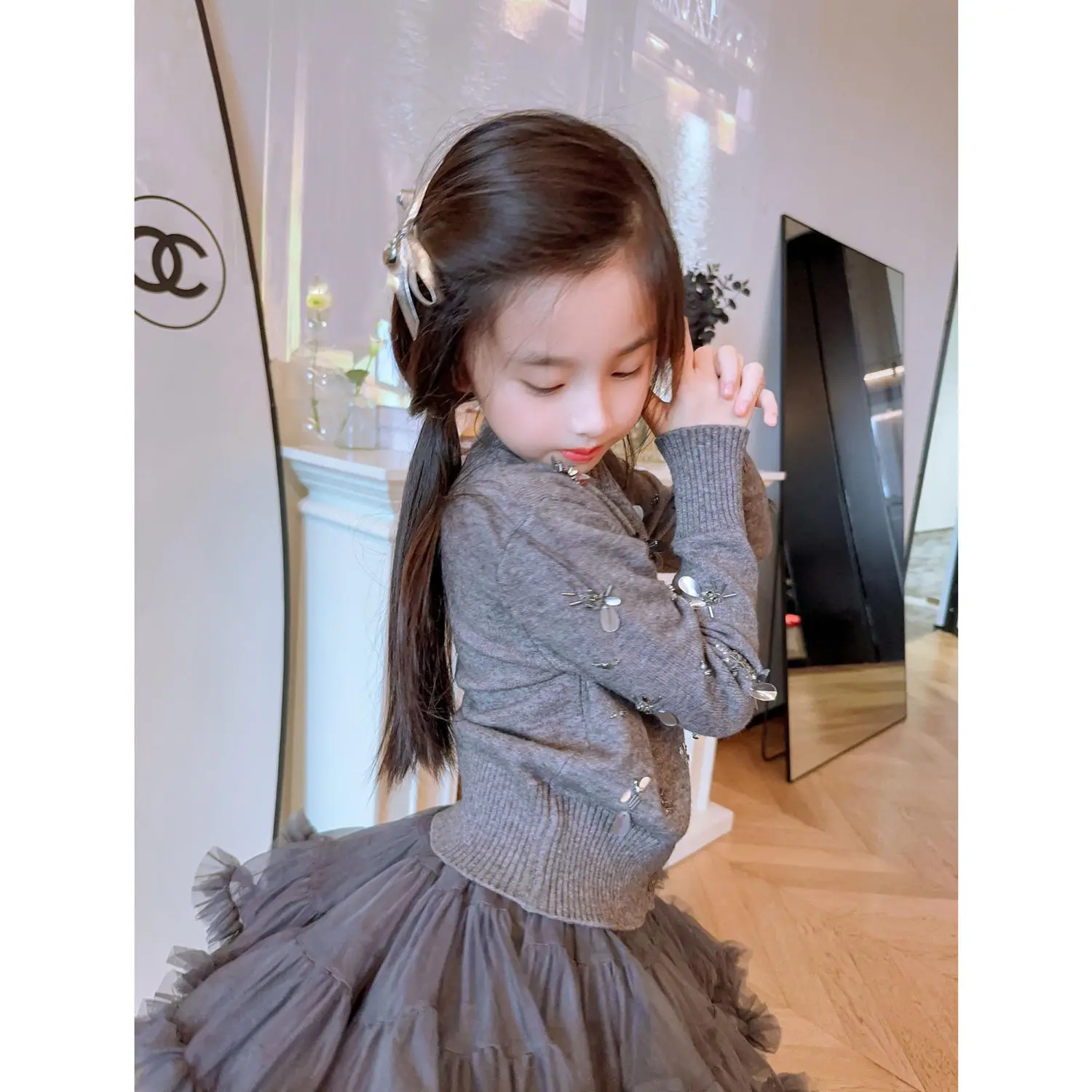Children Elegance Clothing Winter Girls Clothes Set Fashion Cardigan knit Sweater Coat+Short Tutu Skirt 2Pcs Suits Kids suit