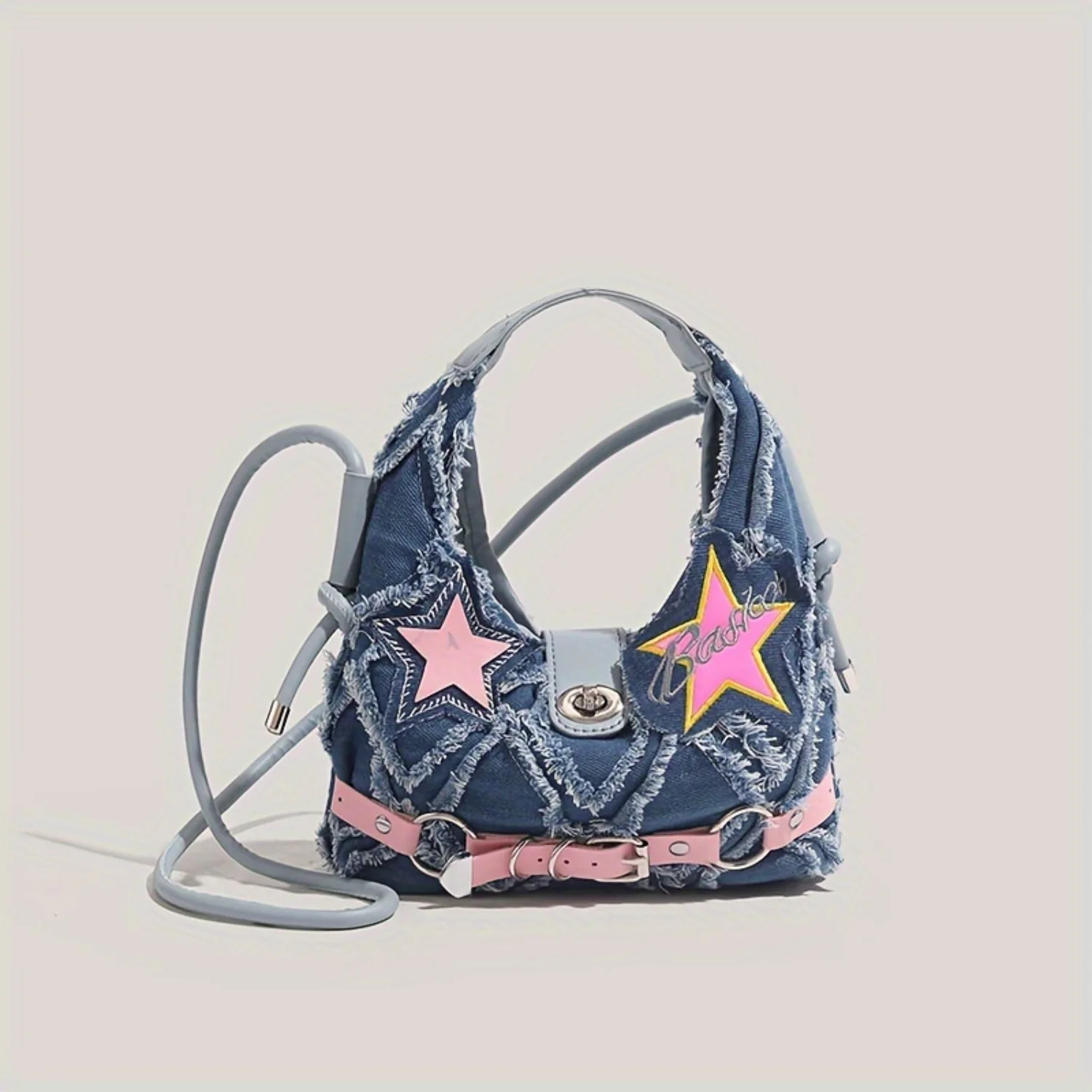 

Y2K Star Patch Denim Hobo Bag - Vintage Small Crossbody for Women
