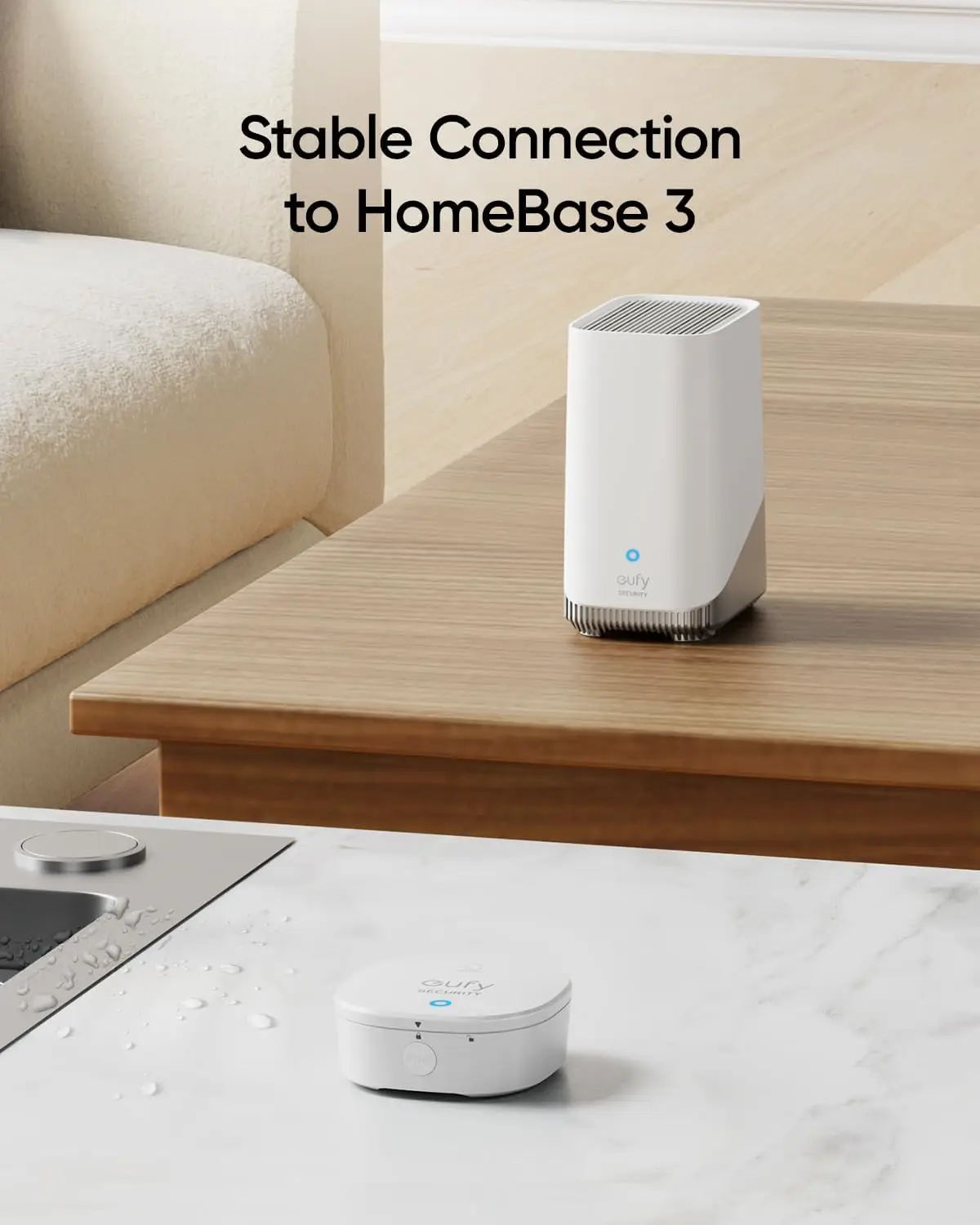 Sensor de água e congelamento eufy Security com alertas remotos IP65 à prova d'água Bateria de 2 anos com vida útil HomeBase necessária