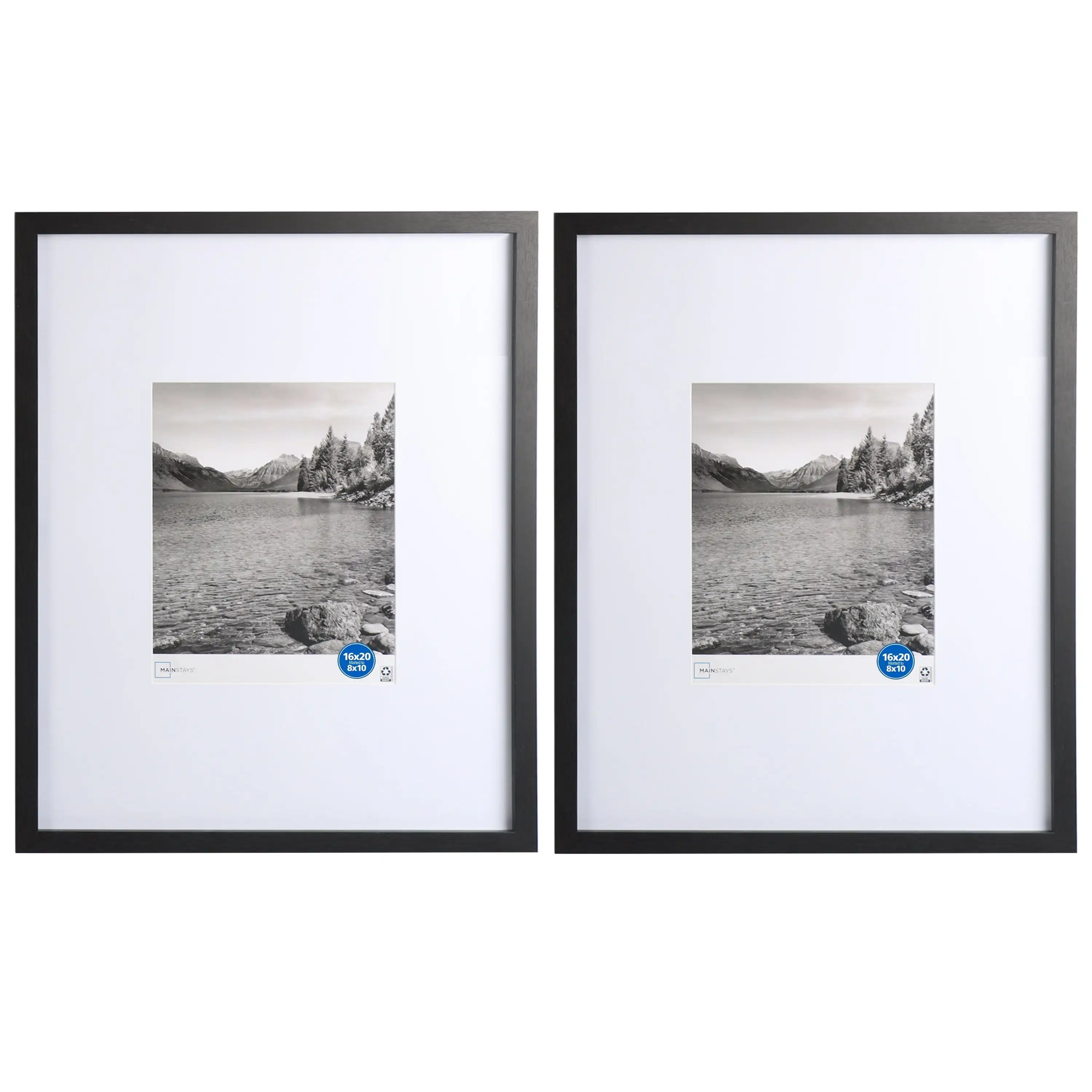 

Black Gallery 2 PC Frame Set Matted for 8"x10" Pictures Hangs Horizontally or Vertically Sleek Frame Profile